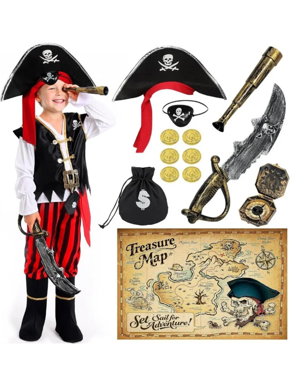 Kids Pirate Costume for Boys - Halloween Dress Up, Toddler Role Play Outfit